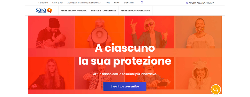 La home page del sito di Sara Assicurazioni
